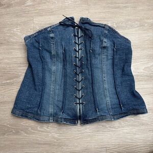 Venezia Blue Denim Lace-Up Top